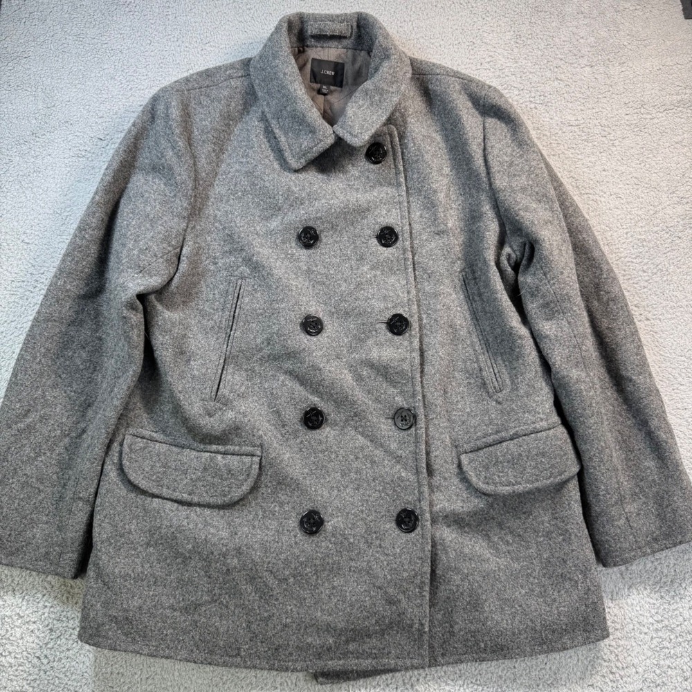 J.Crew Mens Wool Blend Primaloft Quilted Pea Coat Gray XL Double Breasted Anchor